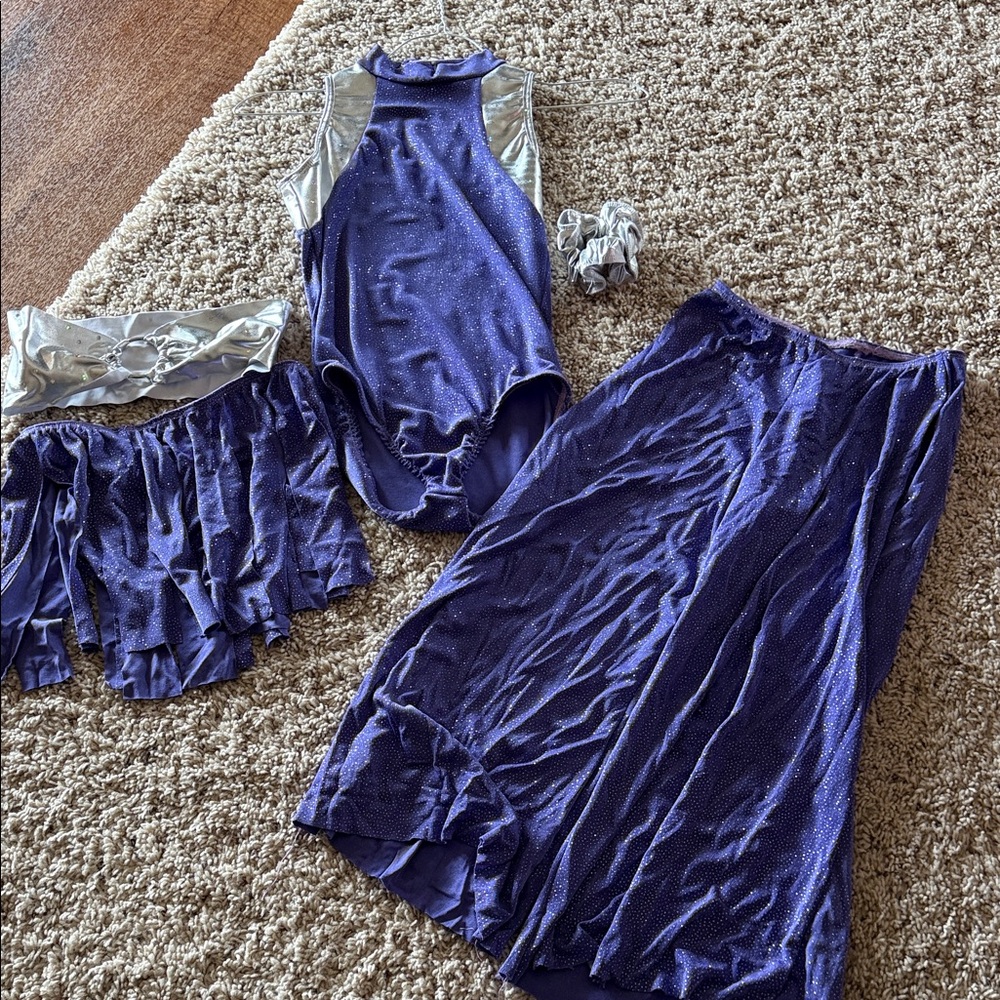 Dansco Dance costume purple silver sparkles leotard skirt pants medium Child